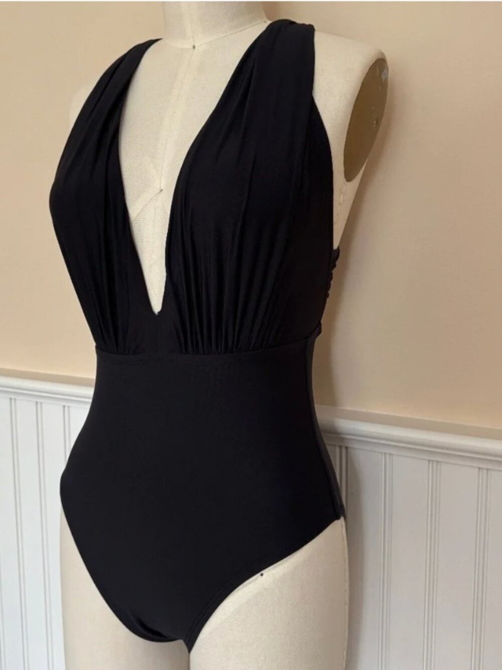 Sea Angel Black One-Piece Deep Plunge Swimsuit Size XS